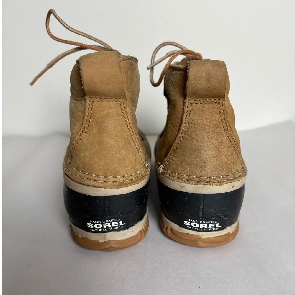 Sorel Womens Out N About Leather Duck Boots Size 9 Waterproof Tan Black Rainboot